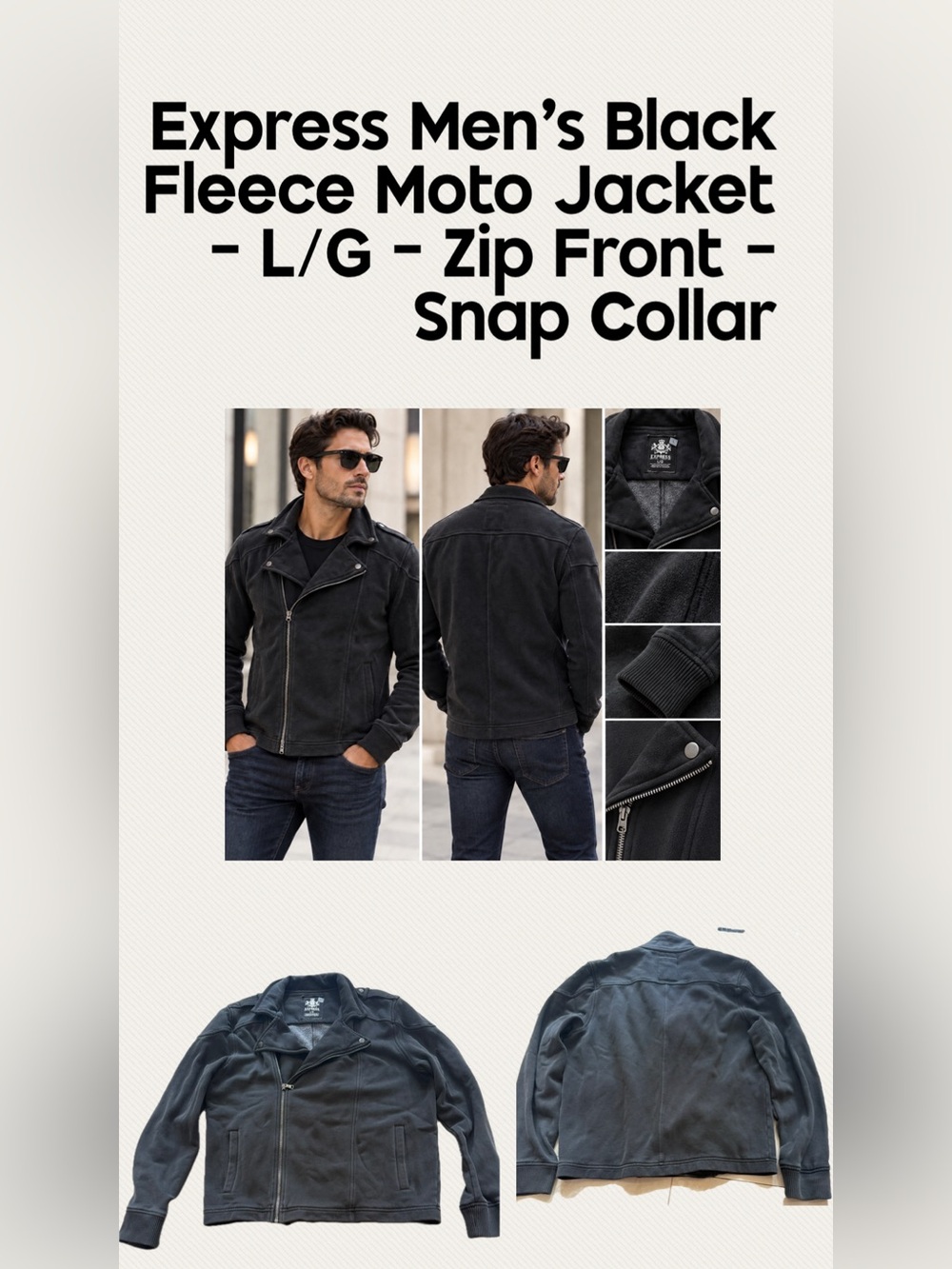 Express Black Fleece Moto Jacket with Zip Front